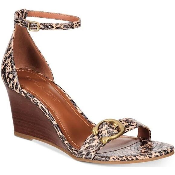 Coach Odetta Wedge With Signature Buckle Sandal Ankle Strap Size 9.5 - Picture 1 of 8